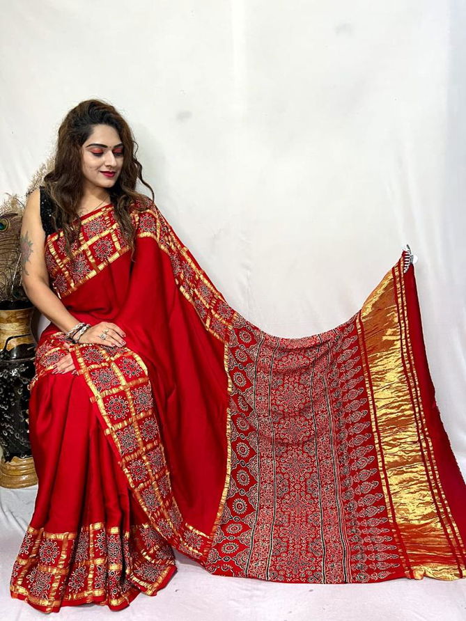 Wow Antic Bandhej Designer Ajrakh Pallu Gajji Silk Sarees Wholesale Shop In Surat
